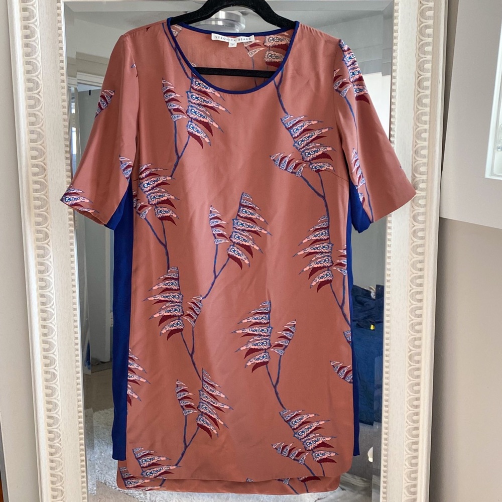 Veronica Beard Paneled Shift Midi Dress Pink Navy